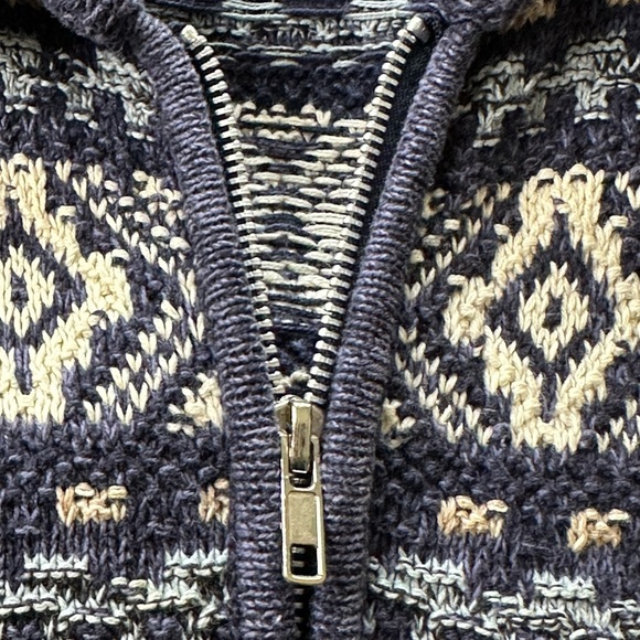MOTHERHOOD Tribal Style Knit Cardigan Sweater Zip Up Blue Beige Size Large - Picture 14 of 17